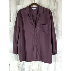 J Jill Button Up Blouse Size Large Petite Dusty Plum 3/4 Sleeve V-neck Modal